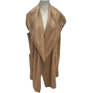 Le Moda Open Front Fleece Vest Cardigan Long Line Camel Soft‎ Pockets Lagenlook